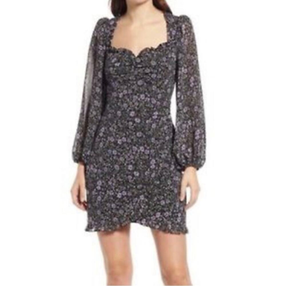NORDSTROM FLORET STUDIOS Black Purple Floral Faux Wrap Dress Women’s Size XS